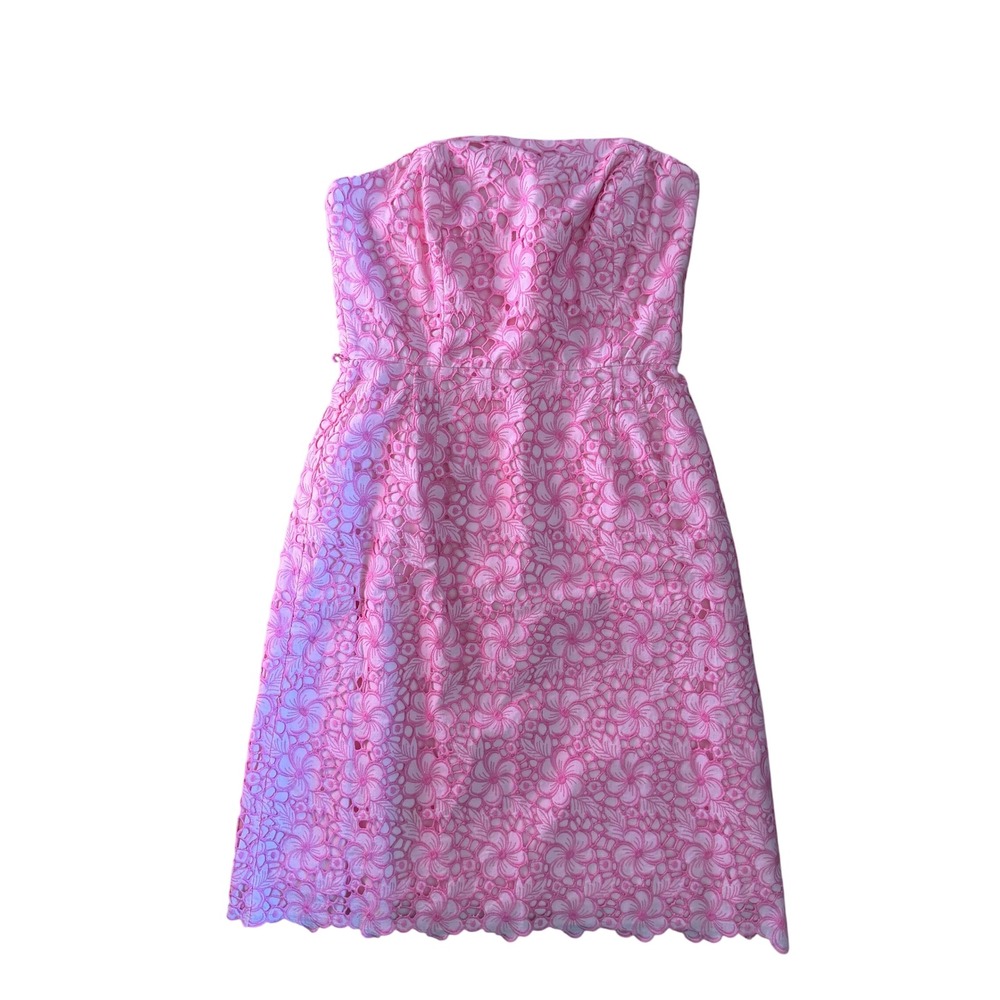 Lilly Pulitzer Preppy Tropical Floral Women Strapless Sheath Dress Pink Barbie